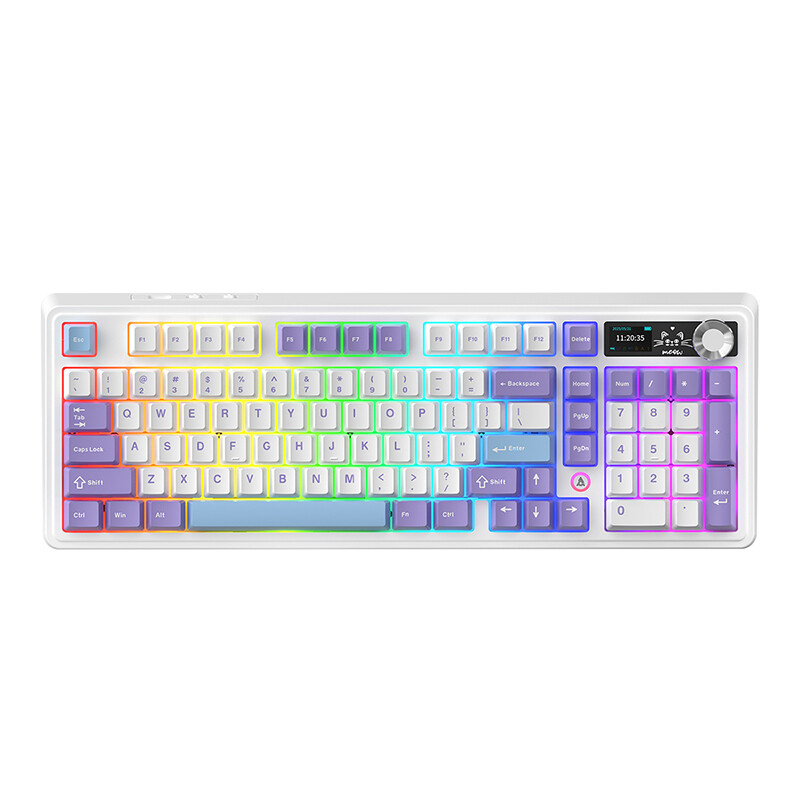 AJAZZ AK980 V2 draadloos mechanisch toetsenbord, 98% QWERTY-indeling, hot-swap gamingtoetsenbord met volumeknop en TFT-scherm, 10000 mAh batterij, bedraad/Bluetooth/2,4 G, RGB-verl…