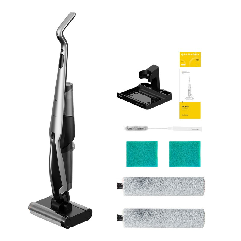 Deerma VX200 snoerloze nat- en droogstofzuiger, dubbele rollerborstel voor dubbele reinigingskracht en rand-tot-rand dekking, 22.000 Pa krachtige zuigkracht met dubbel aandrijfsyst…