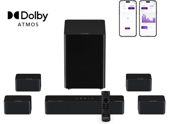 ULTIMEA Poseidon D80 Boom - 7.1 Dolby Atmos Soundbar - Draadloze Subwoofer & Surround Speakers - Home Cinema - HDMI eARC - Soundbar voor tv - Zwart