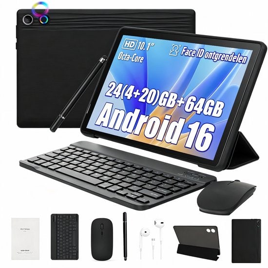 10L - Android 16 Tablet - 10.1 inch - 24(4+20)GB RAM/64GB ROM - Met Toetsenbord, Muis, Oordopjes & Bescherming – 6000mAh
