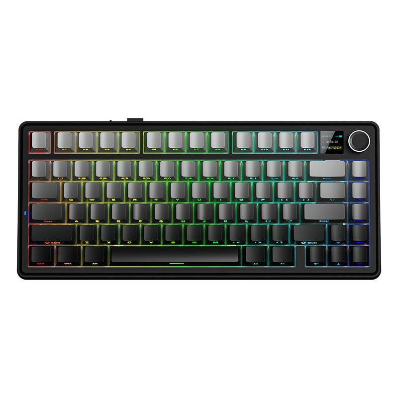 AULA F75 MAX 75% mechanisch draadloos toetsenbord, QWERTY US-indeling, Tri-Mode (bedraad/Bluetooth/2,4 G) - keycaps met zijgraveringsdesign in grijstinten/Reaper Switch