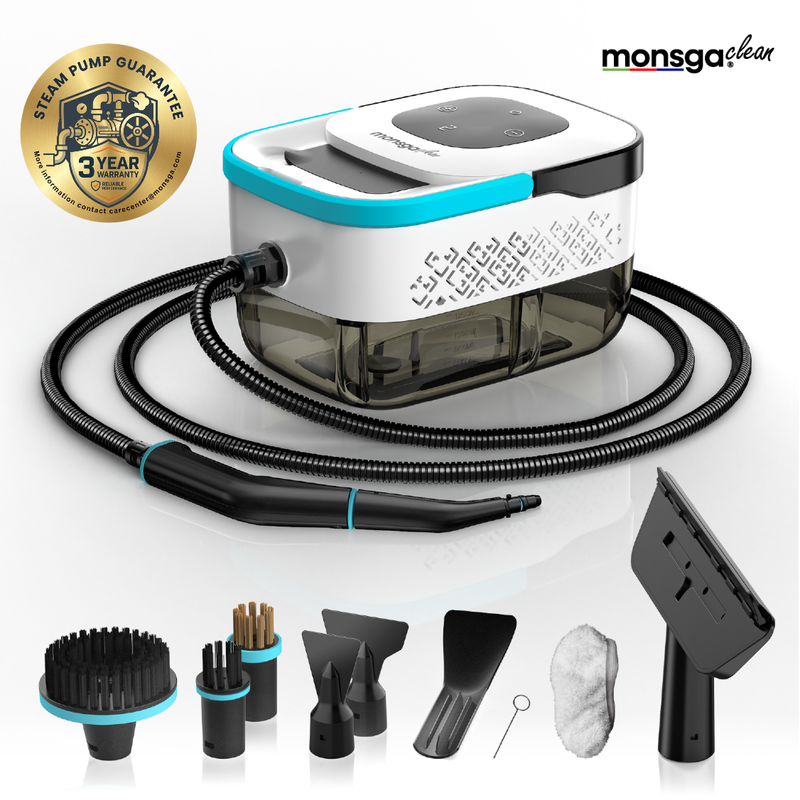 MONSGA 1500 W Stoomreiniger, 15s Snel Warm & 3,5 Bar Druk, 1,6 L Grote Tank (120m²), Multifunctioneel incl. Accessoires, Wit