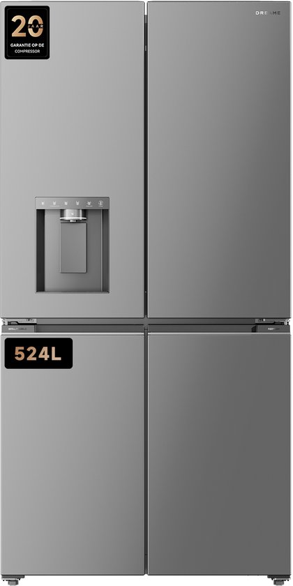 Dreame FizzFresh™ Koelkast DRC560WMXEEUP – Side-by-side met SparklingBar, IceDUO Automatische IJsmaker, MatteSilk RVS, 524 liter, WiFi, Energieklasse E