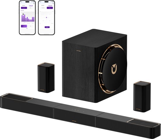 ULTIMEA Skywave X60, 7.1.4 Draadloos Surround Sound Systeem, Soundbar voor TV, met 8" Draadloze Subwoofer, Soundbar dolby atmos, 840W, Zwart