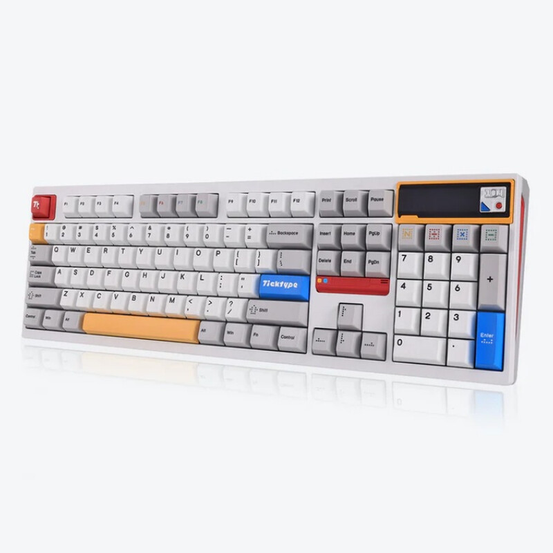 Ticktype DP104 Aangepast Tri-Mode Draadloos Mechanisch Toetsenbord, Volledig Aluminium Full-Size 108 Toetsen Hot-Swappable Lay-out, Bladveringmontage, Aanpasbaar Pixelscherm, Romig…