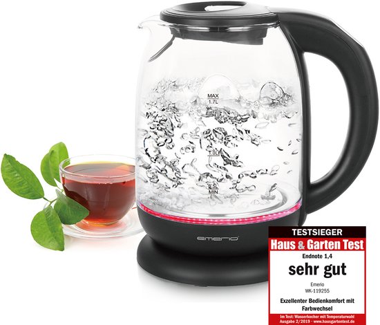 Emerio Waterkoker met Temperatuurregeling 1.7 Liter – LED Verlichting – Oververhittingsbeveiliging en Automatische Uitschakeling – Water niveau indicator – Elektrische Waterkoker 2…