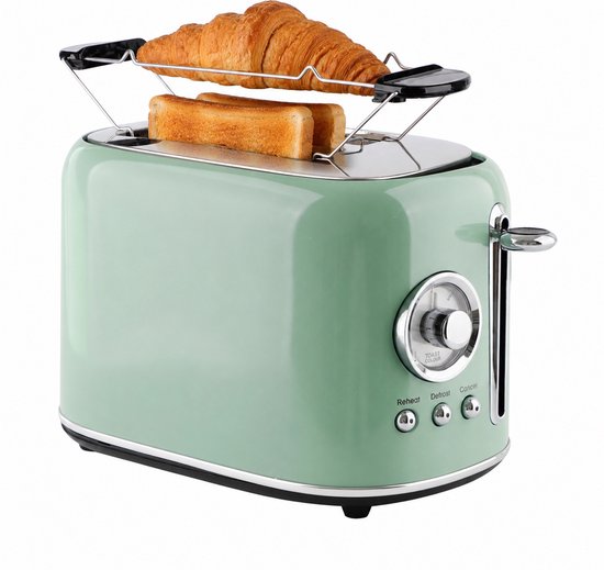 Emerio Retro Broodrooster - 800W Toaster - 2 Sleuven - Broodjeswarmer - 7 Temperatuur instellingen - Kruimellade - TO-133281 Groen