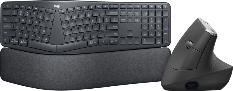 Logitech K860 + Logitech MX Verticale Ergo Muis