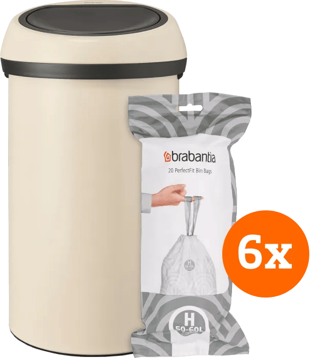 Brabantia Touch Bin 60 Liter Soft Beige + Vuilniszakken (120 stuks)