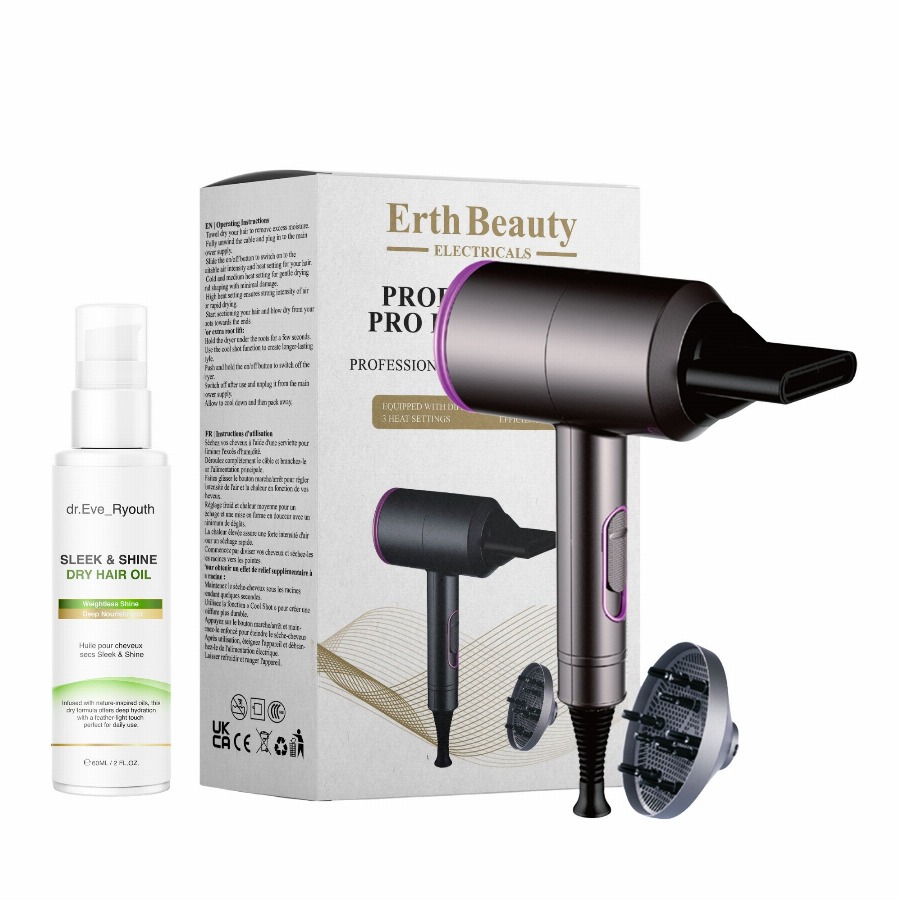 Dr Eve Ryouth Professionele Haardroger met Sleek Shine Droog Haar Olie 1