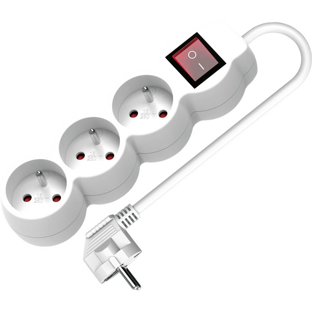 VALUE 3voudige stekkerdoos UTE, met aan/uit schakelaar, wit, 3 m