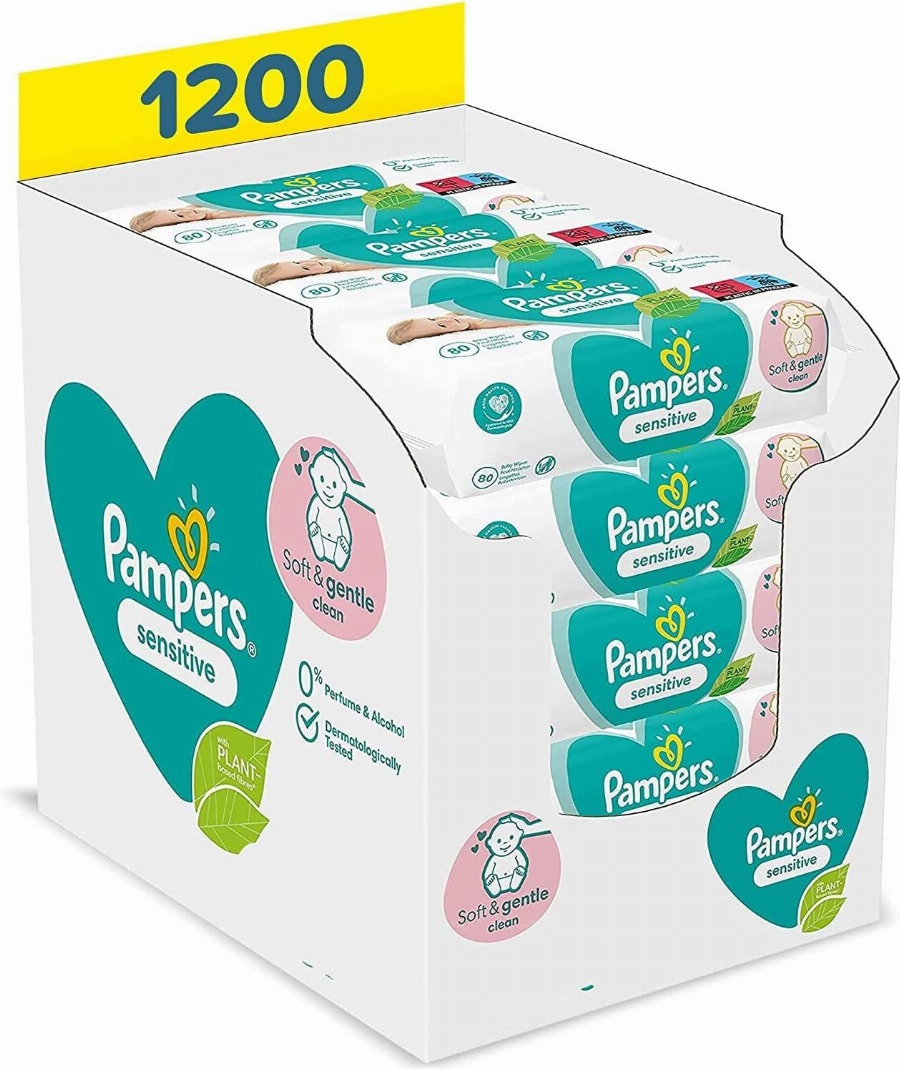 Pampers Sensitive Babydoekjes 1200 Doekjes (15 x 80) Parfumvrij Neutraal 1