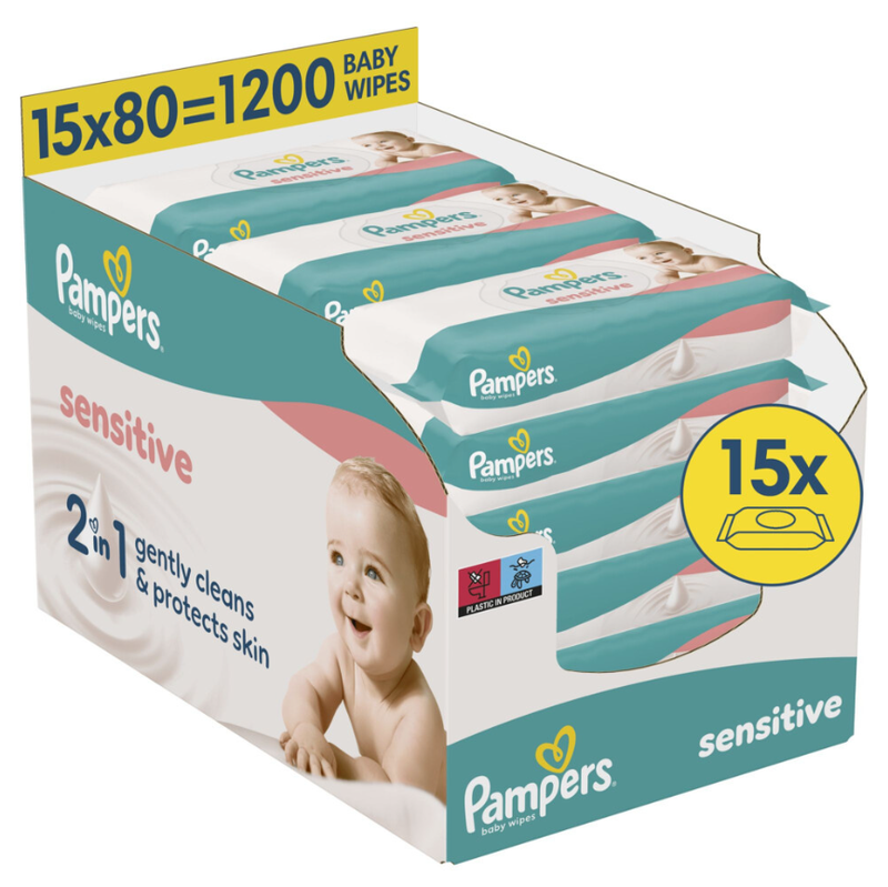 Pampers Sensitive Babydoekjes 1200 Doekjes (15 x 80) Parfumvrij Neutraal 1