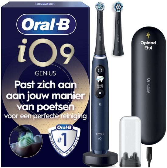 Oral-B iO 9 Elektrische Tandenborstel Blauw - 2 Opzetborstels - Oplaadreisetui