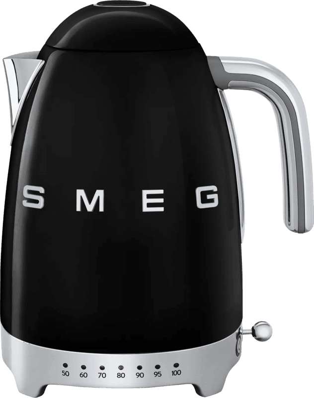 SMEG KLF04BLEU Waterkoker met Variabele Temperatuur – 1,7 Liter – 2400W – 7 Temperatuurstanden – Warmhoudfunctie – RVS – ’50s Style – Zwart