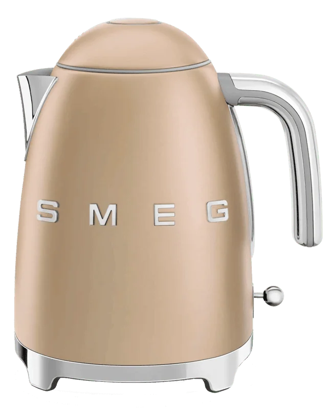 SMEG KLF03CHMEU Waterkoker – 1,7 Liter – 2400W – RVS Kalkfilter – 360° Draaivoet – Soft Opening – Automatische Uitschakeling – ’50s Style – Mat Champagne
