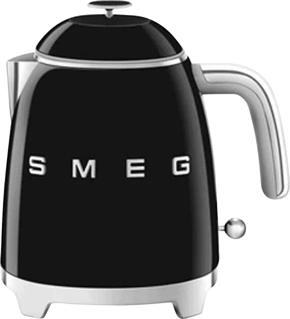 SMEG KLF05BLEU Mini Waterkoker – 0,8 Liter – 1400W – Dubbelwandig – RVS Kalkfilter – ’50s Style – Zwart