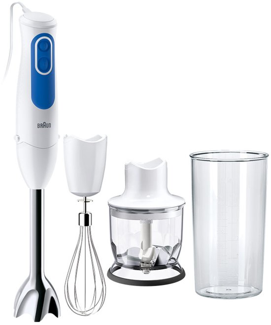 Braun MultiQuick 3 MQ3025WH – Staafmixer Set- Eenvoudige bediening - 2 snelheden - RVS Staafmixervoet met hakmolen, garde en maatbeker - Wit - 700 W