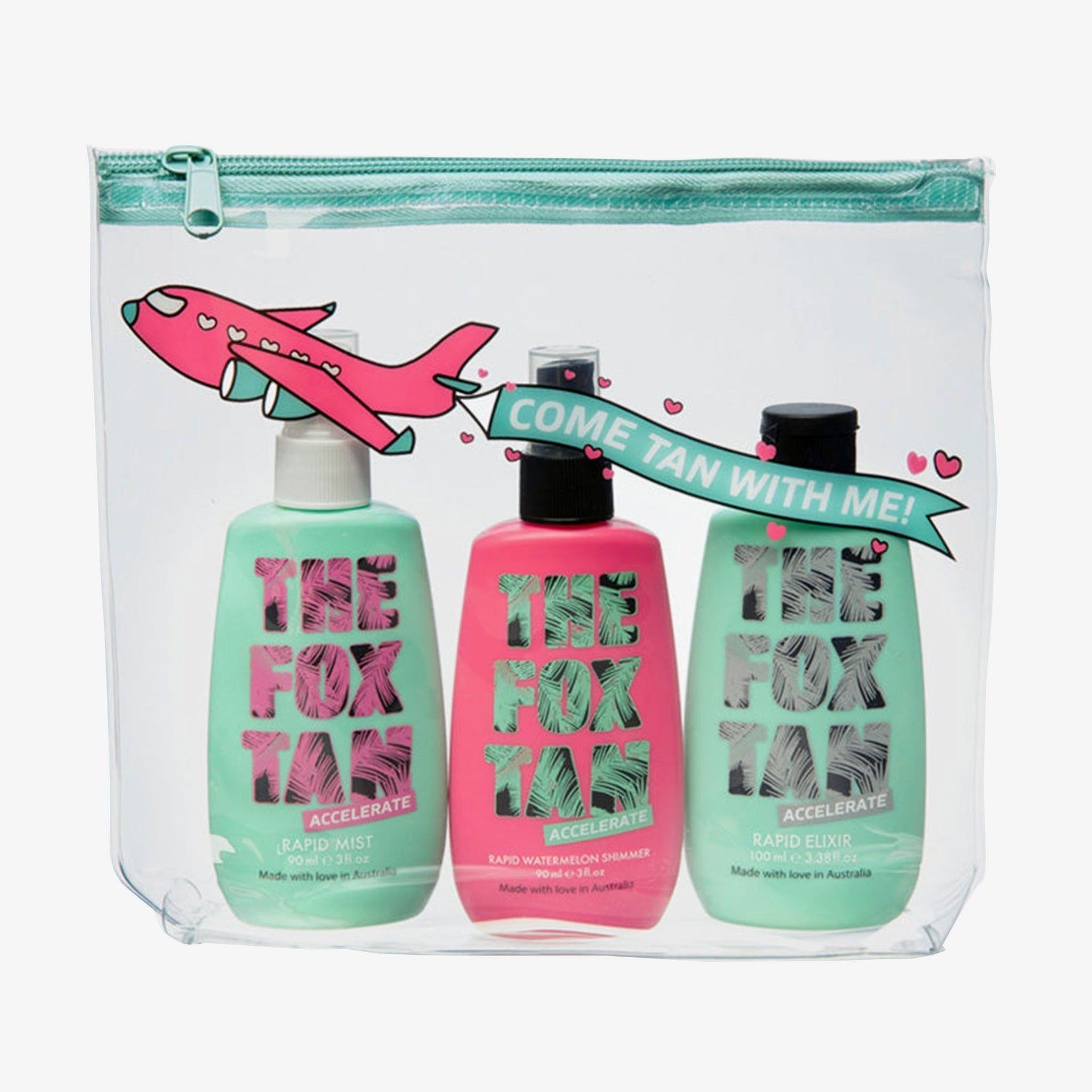 The Fox Tan Jet-Setter Trio: Rapid Elixir, Mist & Watermelon Shimmer 390 Zonnecrème