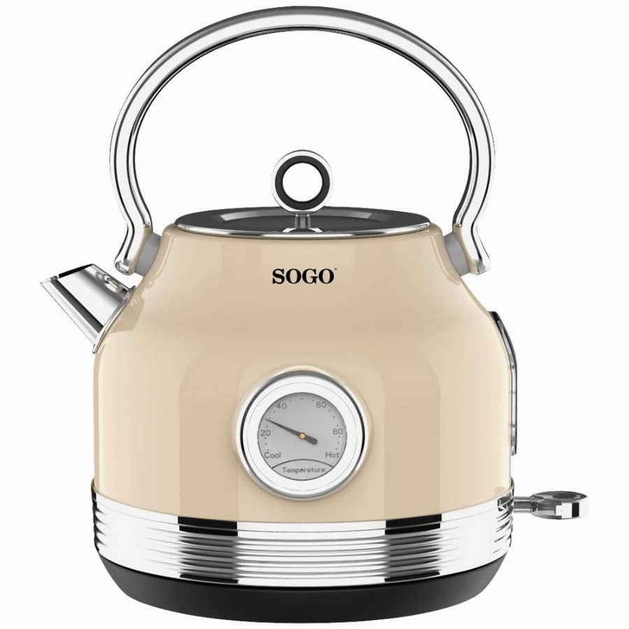 SOGO Human Technology Waterkoker Snoerloos, Oververhittingsbeveiliging, CoolTouch-behuizing Aantal/Volume: 1.8 l Beige, Metallic