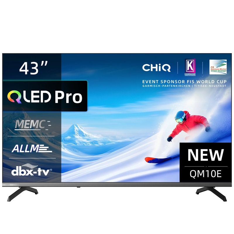 CHiQ U43QM10E 43 inch 4K Ultra HD QLED smart tv met smart Google TV, HDR10, VRR & ALLM, ultradun metaalrandloos ontwerp, Dolby Audio, triple tuner (DVB-C/T/T2/S/S2) en dual-band wi…