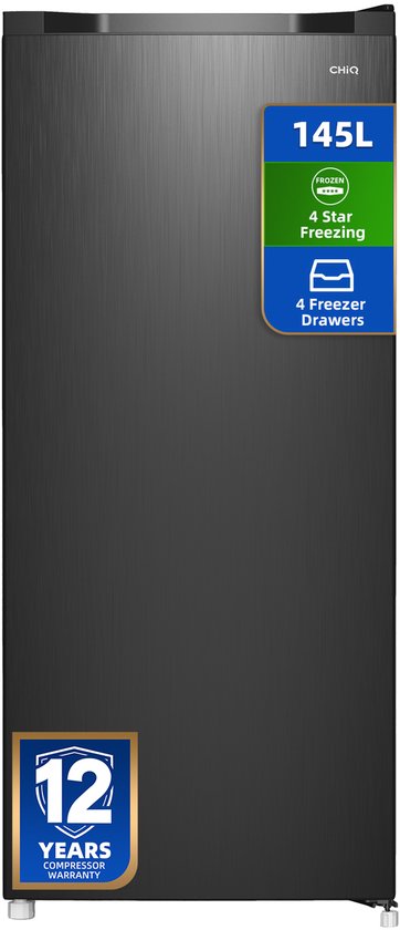 CHiQ FSD160D4E - Vrijstaande Diepvriezers - 145 Liter - 5 Vrieslades - Energieklasse E - RVS - Zwart - 12 Jaar Garantie op Compressor