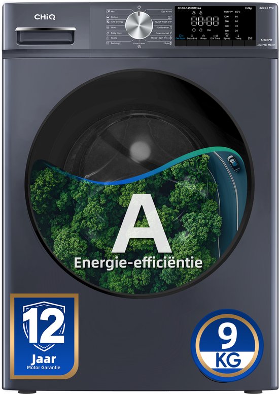 CHiQ CFL90-14586IM3XA - Wasmachine - 9 KG - Space Pro - 16 programma's - AI Smart - Stoomwassen & Quick Wash - 12 jaar garantie op motor - Energieklasse A