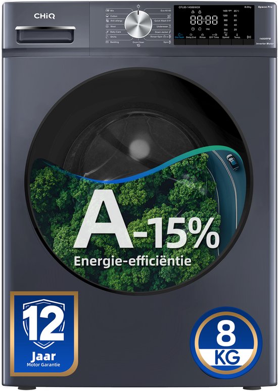 CHiQ CFL80-14586IM3XA - Wasmachine - 8 KG - Space Pro - A-15% - 16 programma's - AI Smart - Stoomwassen & Quick Wash - 12 jaar garantie op motor