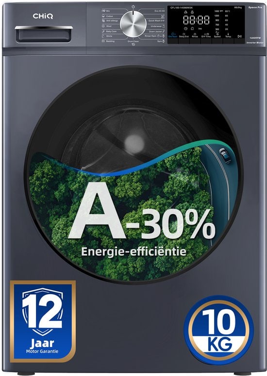 CHiQ CFL100-14586IM3XA - Wasmachine - 10 KG - Space Pro - A-30% - 16 programma's - AI Smart - Stoomwassen & Quick Wash - 12 jaar garantie op motor