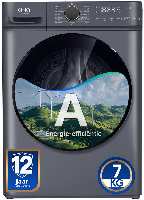 CHiQ CW07123863AX – Wasmachine – 7 KG – Space Pro – 16 programma’s – AI Smart – Stoomwassen & Quick Wash – 12 jaar garantie op motor – A