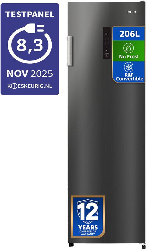 CHiQ CSD206NEID - Vrijstaande Vriezers - No Frost - 206 Liter - Digitaal LED Display - 6 Lades - Hoogte: 170 cm - Energielabel D - Zwart - 12 Jaar Garantie op Compressor