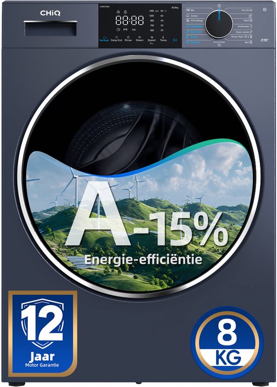 CHiQ CW8728X – Wasmachine – 8 KG – Full Service – Plat ingebouwd – A-15% – 16 programma’s – AI Smart – 12 jaar garantie op motor – 2026 Nieuw