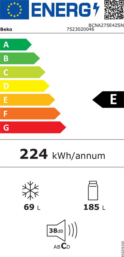 Beko BCNA275E4ZSN – Inbouw koelkastvriezer – 254 L – NeoFrost