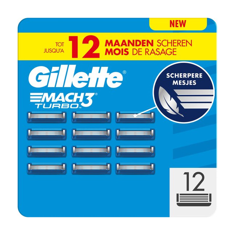 Gillette Mach3 Turbo Scheermesjes Voor Mannen - 12 stuks