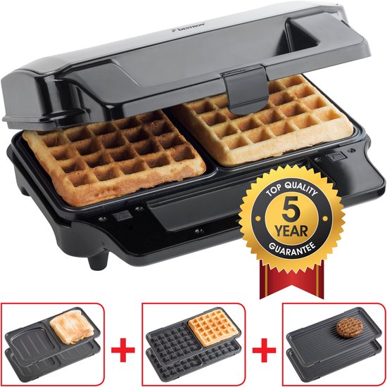 Bestron Contactgrill - ASG90XXL - 900W - 3-in-1 Tosti's, wafels en grillen - 28x15cm bakoppervlak - Zwart - 5 jaar garantie