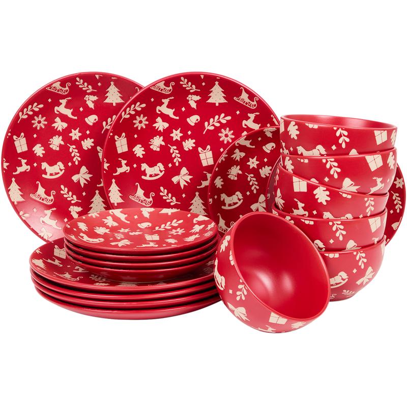 18-delige bordenset - kerst - rood