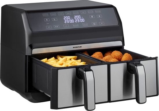 Inventum GF800HLD Dubbele Airfryer XXL - 8L - Dual Cook - Grill- & roosterfunctie - 8 programma's - 80-200 °C - PFAS-vrij - Tot 6 personen - Zwart/RVS - WK