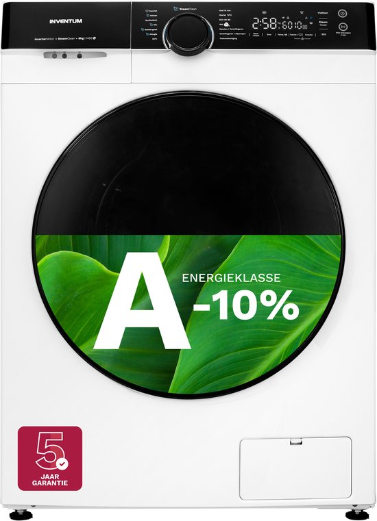 Inventum VWM8010W Wasmachine - 8kg - 1400 toeren - Energielabel A-10% - Stoomfunctie - Wit