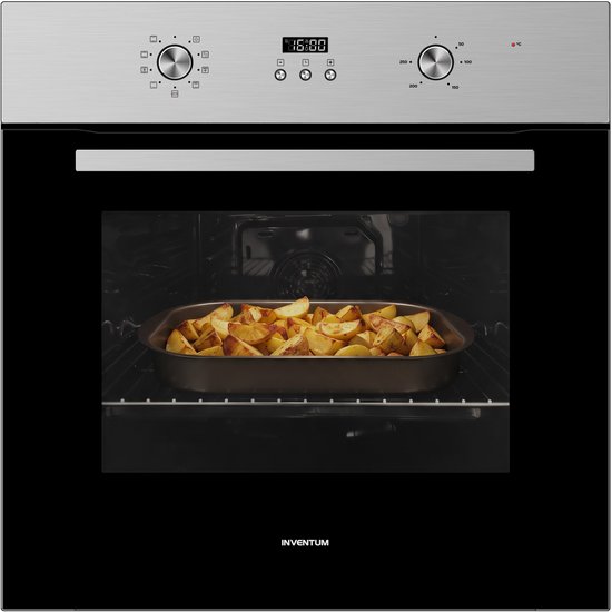 Inventum IOH6070RK Inbouwoven - 65L - Hetelucht & Grill - 60cm - 50-250°C - 8 standen - Zwart/RVS