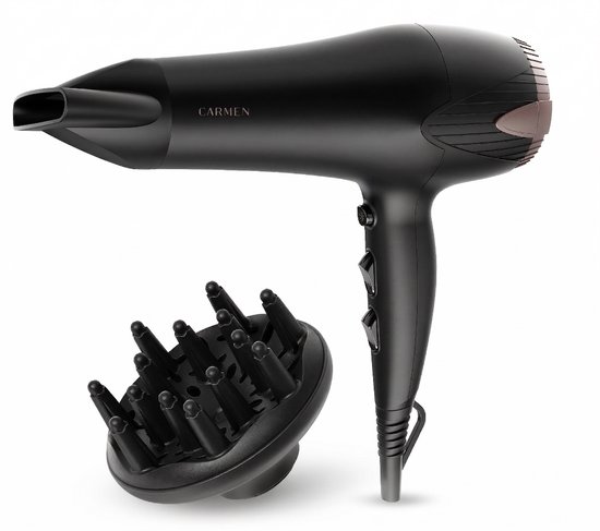 Carmen CHD2365B - Föhn - Inclusief diffuser - 2300 watt - Haardroger - ION technologie - 3 warmtestanden - Coolshot functie