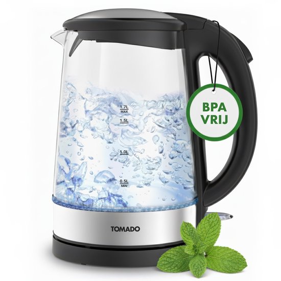 Tomado TWK1706G – Glazen waterkoker – 1,7 liter – Blauw LED verlichting – 2200 watt – RVS