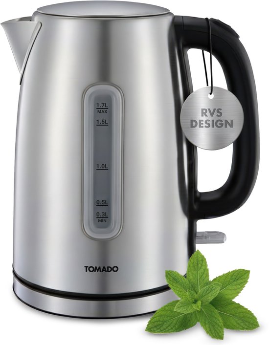 Tomado TWK1709S – RVS Waterkoker – 1,7 liter inhoud – 2200W – Kalkfilter – Waterniveau indicator