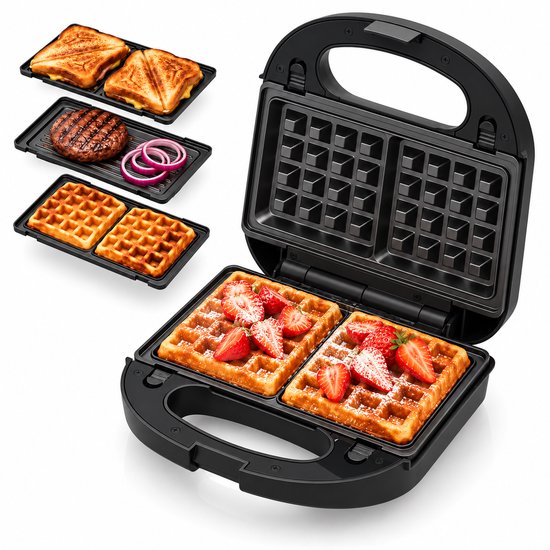 Tomado TGM2002B - Multigrill - 3 in 1 - Wafelijzer - Contactgrill - Tosti apparaat - PFAS vrij - Zwart