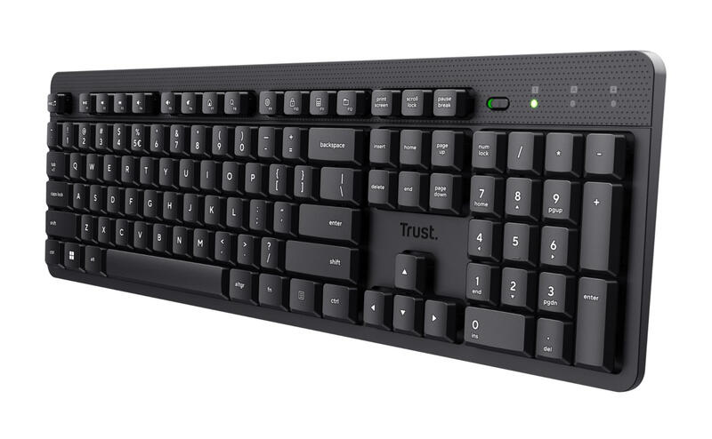 Trust Ody II – Draadloos Toetsenbord – Stille Toetsen – Full-size Toetsenblok – Morsbestendig – QWERTY US – Zwart