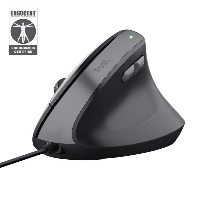 Trust Bayo II Ergonomische muis USB Zwart 6 Toetsen 800 dpi, 1200 dpi, 1600 dpi, 2400 dpi Ergonomisch, Geluidsarme toetsen, Geïntegreerd scrollwiel