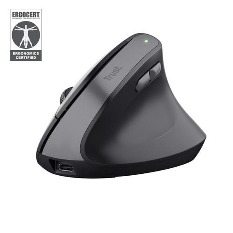 Trust Bayo II Ergonomische muis Draadloos Optisch Zwart 6 Toetsen 800 dpi, 1200 dpi, 1600 dpi, 2400 dpi Ergonomisch, Geluidsarme toetsen, Geïntegreerd