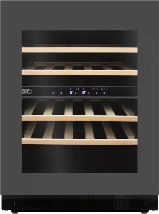 Boretti MLWC82ZGAN Wijnklimaatkast inbouw 82cm onderbouw, 2 temp.zones, Deurh. 745mm t.b.v. greepl. keukens, Antraciet glas
