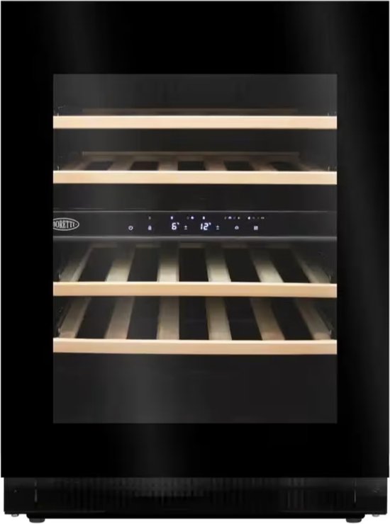 Boretti MLWC82ZGZW Wijnklimaatkast inbouw 82cm onderbouw, 2 temp.zones, Deurh. 745mm t.b.v. greepl. keukens, zwart glas