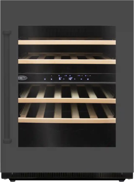 Boretti MLWC82GRAN Wijnklimaatkast inbouw 82cm onderbouw, 2 temperatuurzones, Deurhoogte 780mm met greep, Antraciet glas