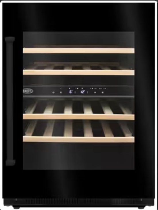 Boretti MLWC82GRZW Wijnklimaatkast inbouw 82cm onderbouw, 2 temperatuurzones, Deurhoogte 780mm met greep, zwart glas